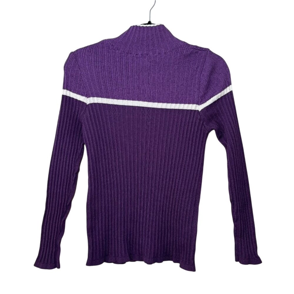 Great Northwest Half-Zip Ribbed Sweater Purple Color Block w/White Strip - Picture 2 of 13